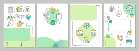 Research methodology green circle brochure template. Leaflet design with linear icons. Editable 4 layouts for presentation, annual reports vector