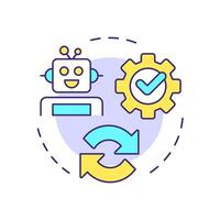 Reconfirm and deploy RPA multi color concept icon. Reviewing results of automation implementation. Bot algorithm. Round shape line illustration. Abstract idea. Graphic design. Easy to use in article vector