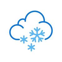 Snow two color line icon. Cloud with snowflakes falling. Snowy weather or winter conditions. Weather forecast bicolor outline symbol. Duotone linear pictogram. Isolated illustration. Editable stroke vector