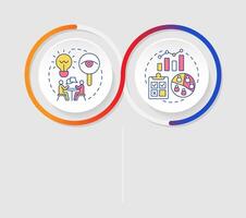 Market research data types infographics circles sequence. Marketing, analytics. Visualization layout with 2 steps. Info chart loop process presentation vector