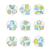Robotic process automation multi color concept icons. Workflows digitalization technology. RPA benefits. Icon pack. Round shape illustrations for presentation. Abstract idea vector