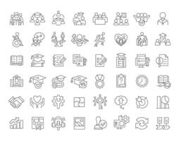Special education linear icons set. Inclusive learning program for students with needs. School accessibility. Customizable thin line symbols. Isolated outline illustrations. Editable stroke vector