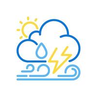 Weather forecast two color line icon. Various weather patterns. Changing atmospheric conditions. Meteorology bicolor outline symbol. Duotone linear pictogram. Isolated illustration. Editable stroke vector