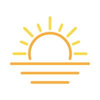 Sunrise two color line icon. Clear sky. Calm weather. Dusk or dawn. Sunset over horizon. Weather forecast bicolor outline symbol. Duotone linear pictogram. Isolated illustration. Editable stroke vector