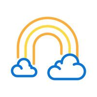 Rainbow and clouds two color line icon. Symbolizing optimism and weather phenomena. Colorful light after rain bicolor outline symbol. Duotone linear pictogram. Isolated illustration. Editable stroke vector