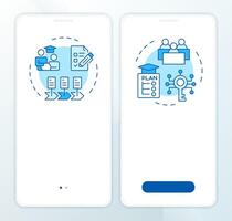 IEP vs 504 plan blue onboarding mobile app screen. Education walkthrough 2 steps editable graphic instructions with linear concepts. UI, UX, GUI template vector