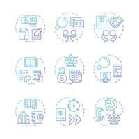 Financial close management blue gradient concept icons. Accounting statements, banking. Icon pack. Round shape illustrations for infographic, presentation. Abstract idea vector