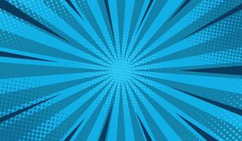 Comic background in pop art style with sun rays and dots. Retro style background with color halftone vector