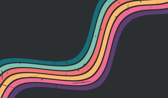 Retro grunge groovy rainbow background. Wavy line hippie style on dark background vector