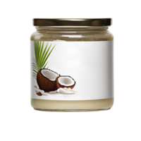Organic Coconut Oil in an Elegant Jar, Accented by Coconut Shells and Flakes png