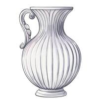 This ceramic pitcher features a ribbed design and a beautifully crafted handle. Its elegant form and classic finish make it a perfect addition to any table setting or home decor, reflecting both functionality and artistic beauty. vector