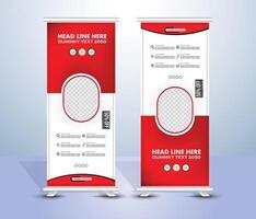 Modern vertical red roll up banner template design vector