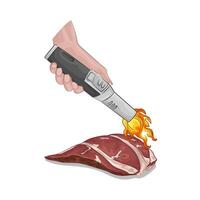 illustration of Meat is grilled using lighter gas vector