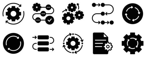 Process Icon Set Streamlined Solid Style Collection for Workflow and Efficiency vector