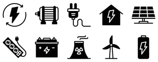 Energy Icon Set Powerful Solid Style Collection for Sustainable and Renewable Sources vector