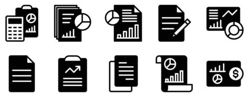 Report Icon Set Detailed Solid Style Collection for Data and Insights vector