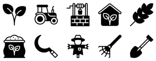 Agriculture Icon Set Sustainable Solid Style Collection for Farming and Cultivation vector