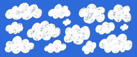 Set of abstract pencil clouds. White illustration on a chalkboard. vector