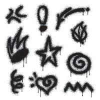 Collection of graffiti image symbols. Spray painted graffiti pattern with question marks, arrows, crowns, stars, skulls, fences and fists. Spray paint element. Street art style illustration vector