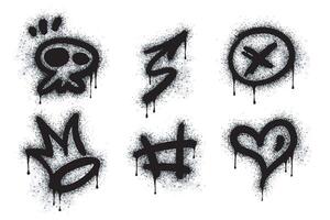 Collection of graffiti image symbols. Spray painted graffiti pattern with question marks, arrows, crowns, stars, skulls, fences and fists. Spray paint element. Street art style illustration vector