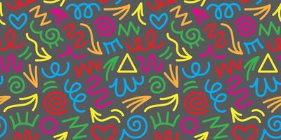 fun colorful line doodle seamless pattern. Creative abstract art background collection for children or festive celebration design. Simple childish scribble wallpaper print texture bundle. vector