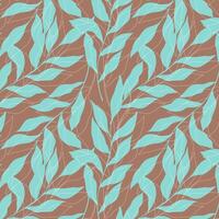 Botanical pattern with blue leaves on color trend mocha mousse background. vector