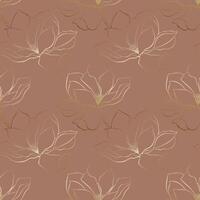 Magnolia flowers pattern,contour flowers gold gradient on mocha mousse trend color background. vector