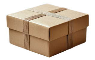 A brown gift box with a simple design, securely tied with twine, suitable for multiple occasions such as birthdays, holidays, and celebrations, exuding a rustic charm and warmth. png