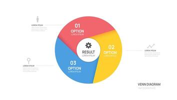Infographic Venn diagram chart template for business 3 parts options, illustration. vector