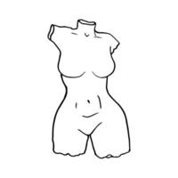 female sculpture silhouette without head without arm and without legs, hourglass figure - hand drawn line art vector