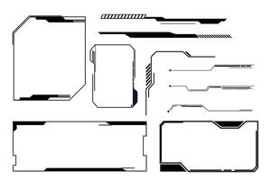 Futuristic HUD frames, borders text box game menu ui panel. Line tech line bar. Screen elements Sci Fi for Gaming UX UI vector