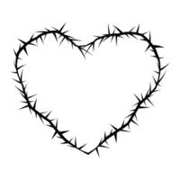 Thorn stem vine plant with spikes simple border heart y2k creepy branch. Barbed wire tattoo. Boundary frame. Romantic goth vector
