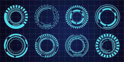 Hud aim pointer optical target, Futuristic focus range indicators, laser crosshair collimator sight. Measurement sniper for sniper gun. Game interface design ui element vector