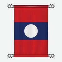 The flag of laos is hanging on a metal rod vector