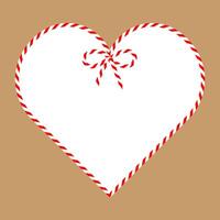 Square craft brown background with candy cane ribbon. Heart. Christmas packing string for decoration and present vector