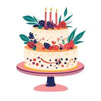 Isolated Birthday Cake with Decorative Topping vector
