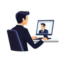 Modern Worker in a Tech-Driven Office Setting vector