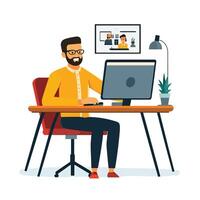 Dedicated Worker Using a Desktop Computer vector