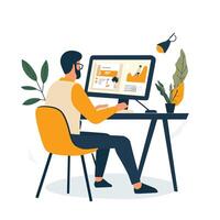 Person Engaged in Digital Work on Computer vector