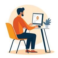 Modern Office Setup with Computer User vector