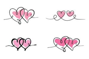 Four hearts with a line drawing of a heart vector