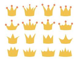 Set of crown. Simple gold icons with crowns of kings, princes, monarchs and queens. Flat illustration collection isolated on background. vector