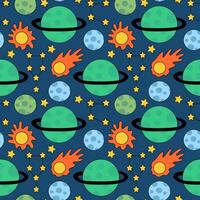 Space Seamless Pattern with Planets and Stars, Constellation, Comet. Background for Kids Design. vector