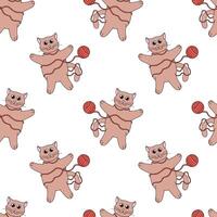 Seamless Pattern. Cat play with ball of thread. Cute flat illustration. vector