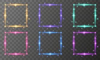 Glowing with star light square frame set. Shiny border collection. vector