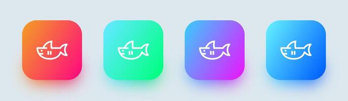 Shark line icon in square gradient colors. Fish signs illustration. vector