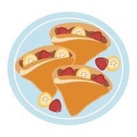 Peanut Butter Crepes Stuffed with Strawberries and Bananas vector