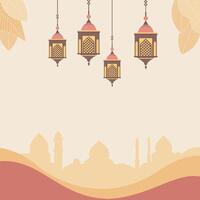 Empty Islamic Greeting Card Frame Background with Mosque Lantern Decoration vector