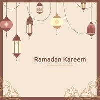 Ramadan Kareem Islamic Greeting Card Frame Background with Lamp Light Lantern Decoration vector