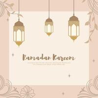 Ramadan Kareem Islamic Greeting Card Frame Background with Hanging Lamp Lantern Decoration vector